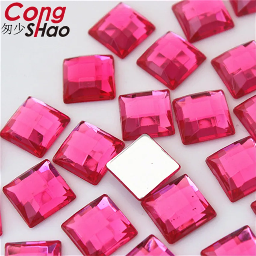 Fuchsia Cong Shao, 100 шт, 12 мм, граненые, квадратные, цветные, с плоской задней стороной, акриловые стразы, отделка камней и кристаллов, сделай сам, аксессуары для костюма ZZ731 - Цвет: Fuchsia