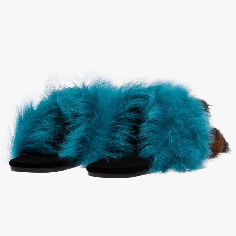 Monmoira скольжения на Мех животных Для женщин Шлёпанцы Leopard Лоскутная без каблука
