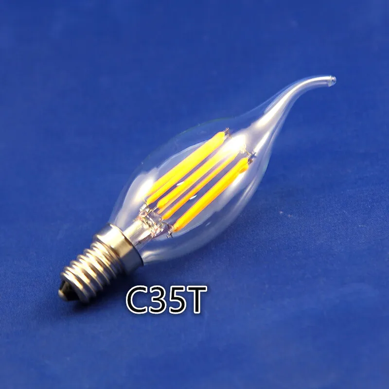 16 шт./лот светодиодная лампа E14 нить из стекла корпус COB кукуруза Blub 110В/220В 2 Вт 4 6 в