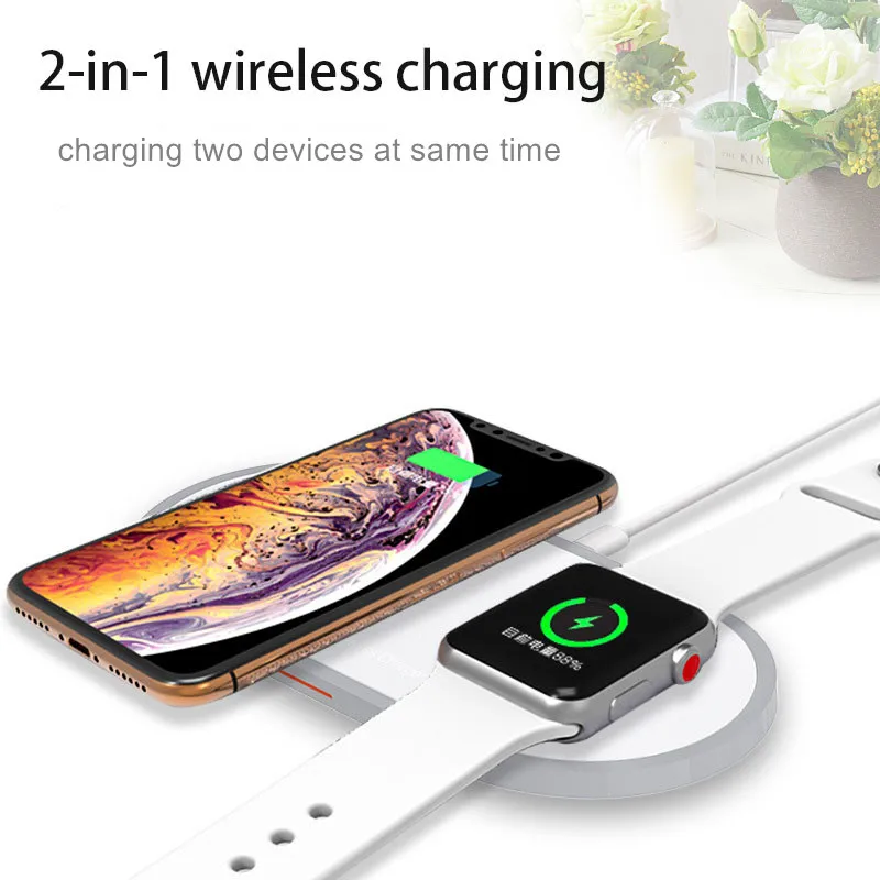 Qi Беспроводное зарядное устройство Pad 10 Вт быстрое зарядное устройство для iPhone 8 X XR samsung S8 S9 Беспроводная зарядная панель для Apple Watch 4 3 2 1