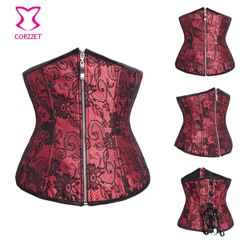 Красный и черный цветочный кружевной топ бюстье готический корсетный корсетт