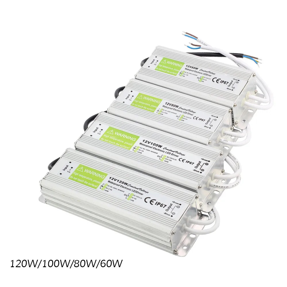 

Водонепроницаемый IP67 DC 12V Светодиодный драйвер 60W 80W 100W 120W источник питания для наружного использования светодиодная полоса светильник 12V светильник вой трансформатор
