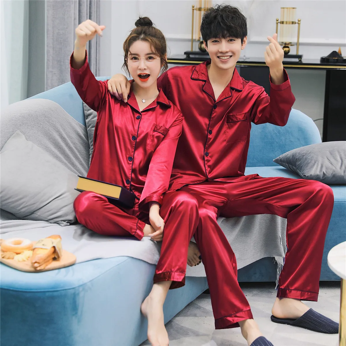 Пижамный комплект Китайский атласный Шелковый брендовая одежда для сна на