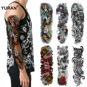 Death Ghost череп большой корпус полная рука тату рукав арт 48*17 см Мужская водонепроницаемая Временная тату наклейка поддельные татуировки наклейка для женщин