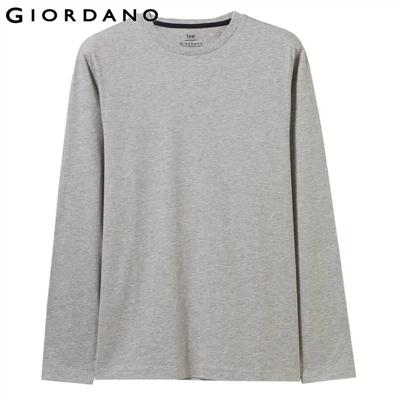 Giordano мужская футболка с круглым воротом и длинными рукавами из натурального хлопка, выполнена в множестве цветовых решений