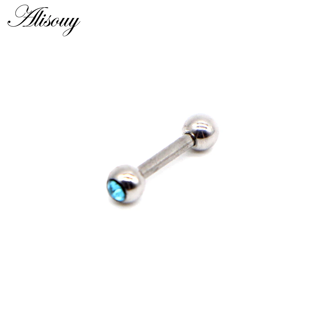 Lake Blue CZ Alisouy 1 шт. CZ драгоценный камень кристалл хряща штанга Сережки для пирсинга Wome ухо гвоздик для козелка серьги Стальные Шпильки для пирсинга ювелирные изделия - Окраска металла: Lake Blue CZ
