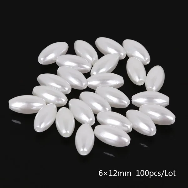100pcs 6x12mm White DIY 50-200 шт ABS эллипс имитация жемчуга рисовые зерна россыпью бусины одежда ювелирные изделия Ремесло украшения для женщин пришить на бисер аксессуар - Цвет: 100pcs 6x12mm White
