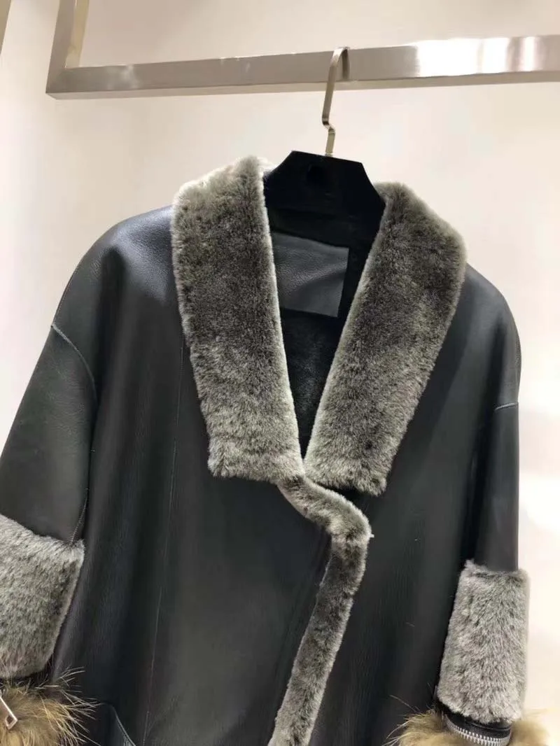 Модная зимняя одежда пальто уникальный манто femme hiver кожи с овечьим мехом длинное пальто удивительные над размером abrigo mujer Повседневная шерстяное пальто