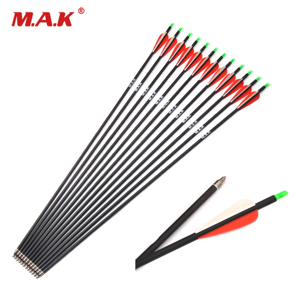 

RU 12/24pcs 28/30 Inches Spine 500 Hunting Carbon Arrow OD 7.8mm Adjustable Nocks Replaceable Arrowhead for Compound/Recurve Bow