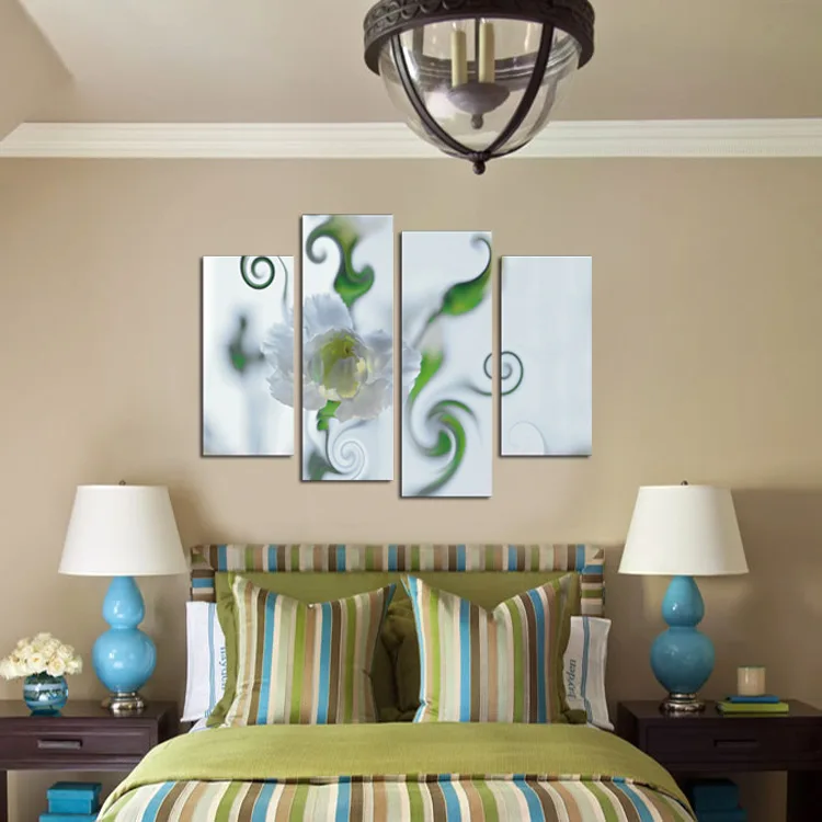 4 Piece Canvas Art Print Painting Poster Living Room Wall White Carnation Picture for Home Decoration Unframed Flower Decor | Дом и сад