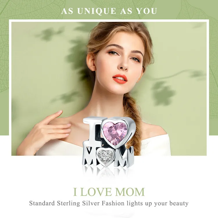 WOSTU, лидер продаж, 925 пробы, серебро, I LOVE MOM, розовый CZ бисер, подходит для оригинального браслета, ожерелья, ювелирные изделия, подарок на день матери, FIC579