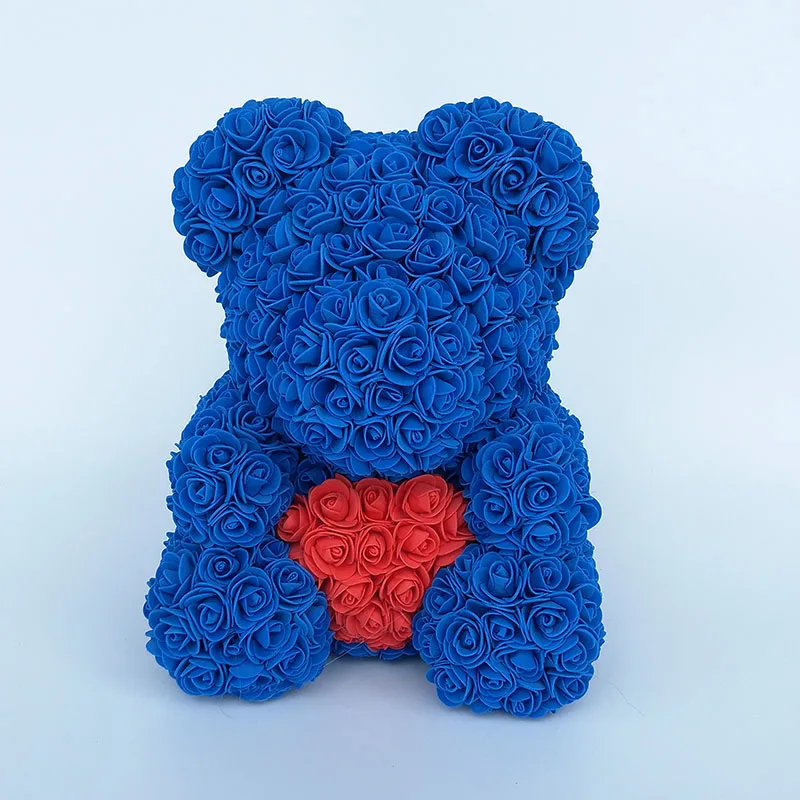 royal blue Медвежонок Роза медведь с сердцем искусственные розы Пена Розы Цветок День святого Валентина подарки День матери 35 см цветы - Color: royal blue
