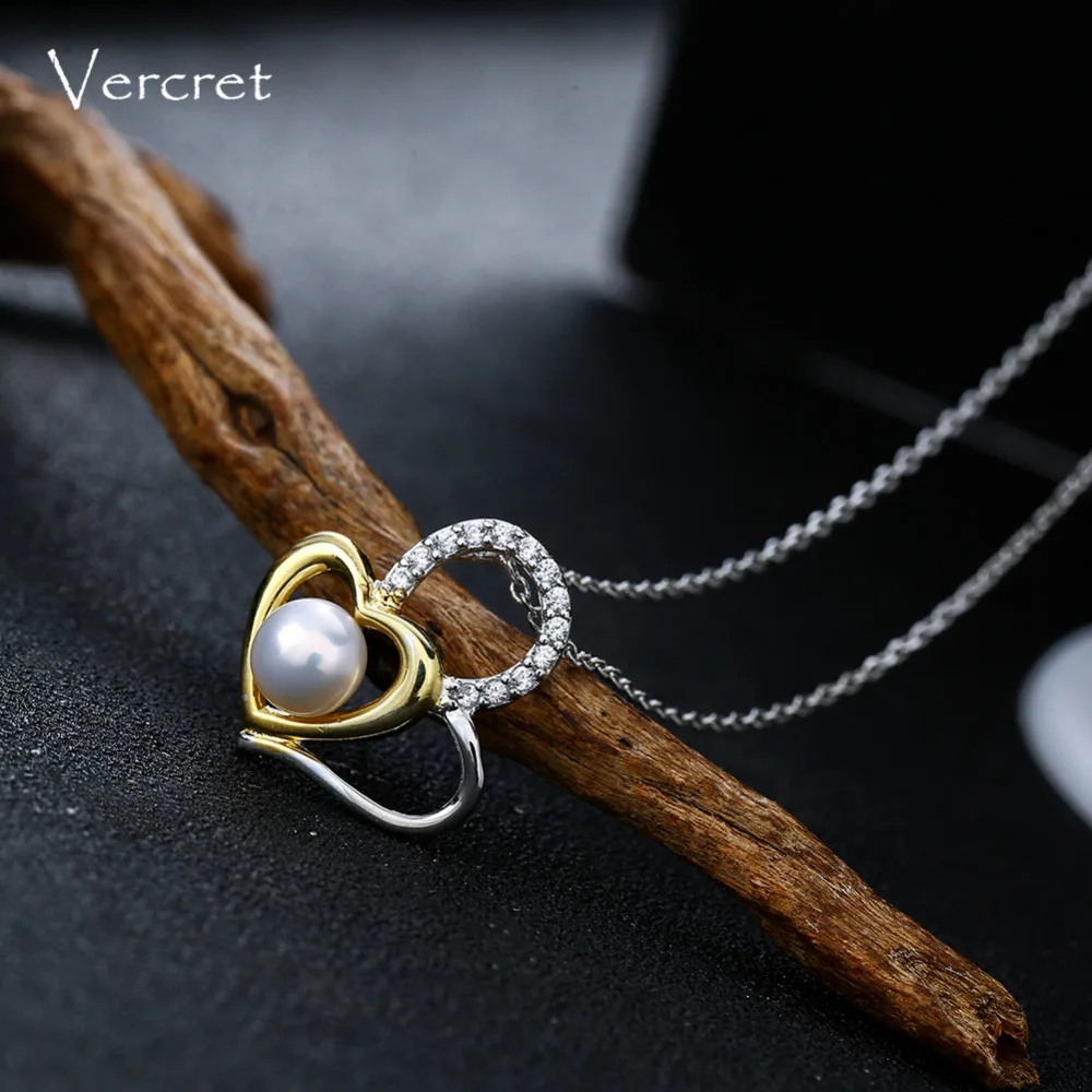 Vercret freshwater pearl necklace with 925 sterling silver chain heart to pendant women's jewelry gift | Украшения и