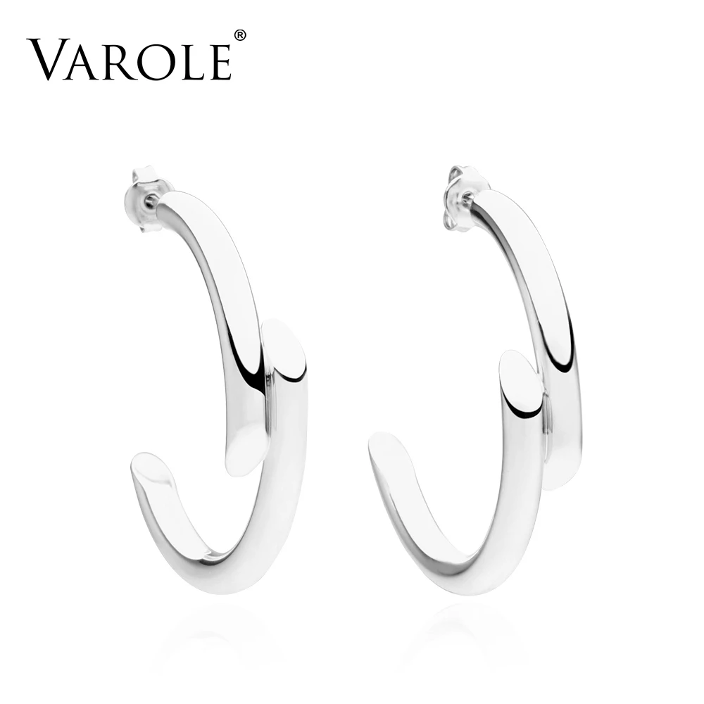 VAROLE, новинка, простая линия, дизайн, медь, золотой цвет, серьги для женщин, серебряные, висячие, большие, длинные серьги, модное ювелирное изделие - Окраска металла: Silver Color