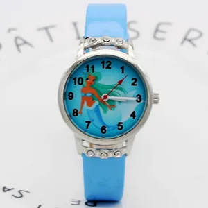 Горячая Распродажа, милые женские часы Русалочки для детей, кожаные Наручные часы для девочек и мальчиков, Повседневное платье, модные детские часы для обучения времени