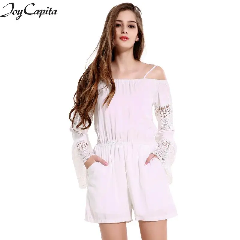 Joy Capita Casual Summer Jumpsuits Women 2017 Wide Leg Solid White Hollow Out Short Playsuits Combinaison Femme Pantalon | Женская