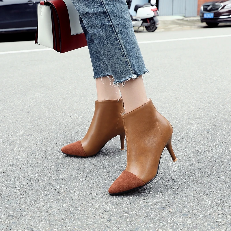 Maigin 2018 Autumn Woman Ankle Boots High Heels Pointed Toe Footwear Fashion Stitching Female Boot Winter Ladies Party Shoes | Обувь