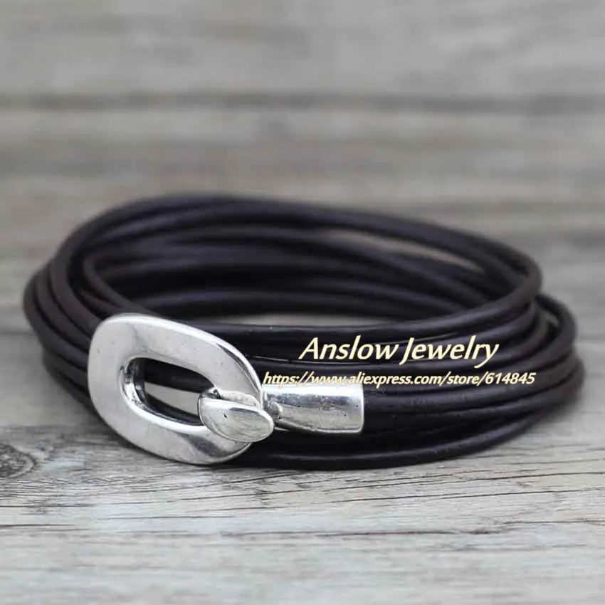 Anslow, винтажный стиль, 2,5 мм, кожа, ручная работа, многослойные браслеты для женщин, мужчин, девушек, браслет, классический, лучший друг, подарок, LOW0357LB - Окраска металла: dk coffee
