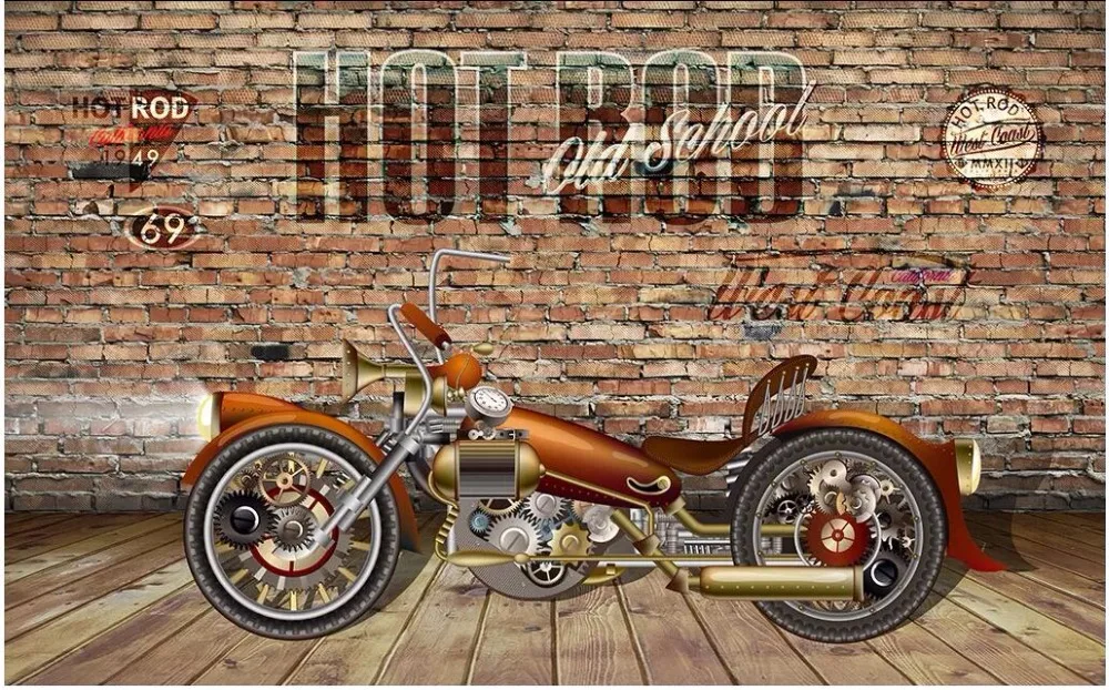 3d wallpaper custom photo mural Motorcycle racing red brick wall background living room 3d wall mural wallpaper for walls 3 d