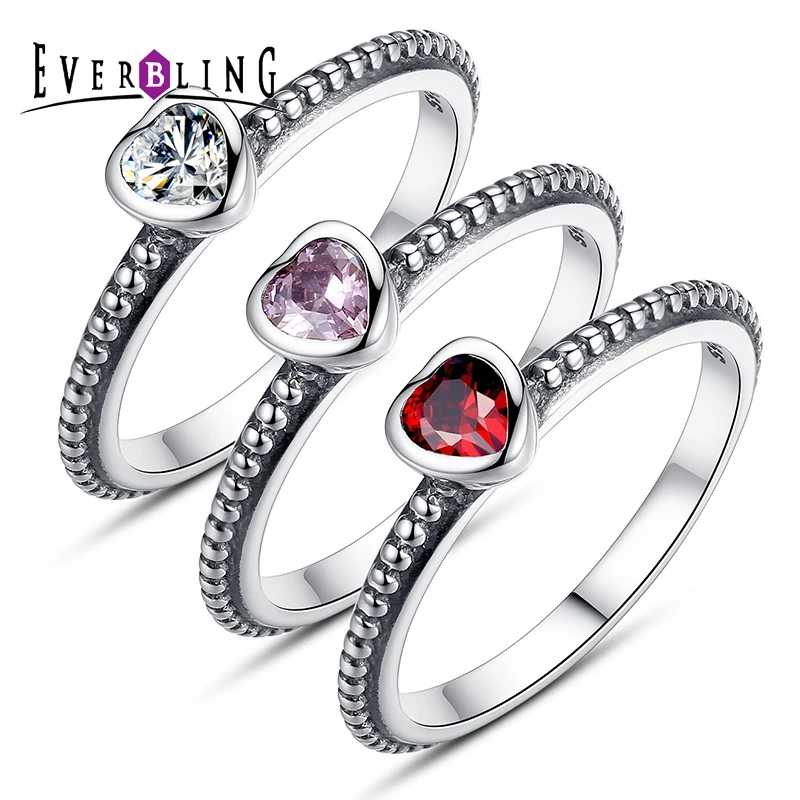 Everbling Jewelry 4 цвета Аутентичные 100% стерлингового серебра 925 кольцо сердце любовь