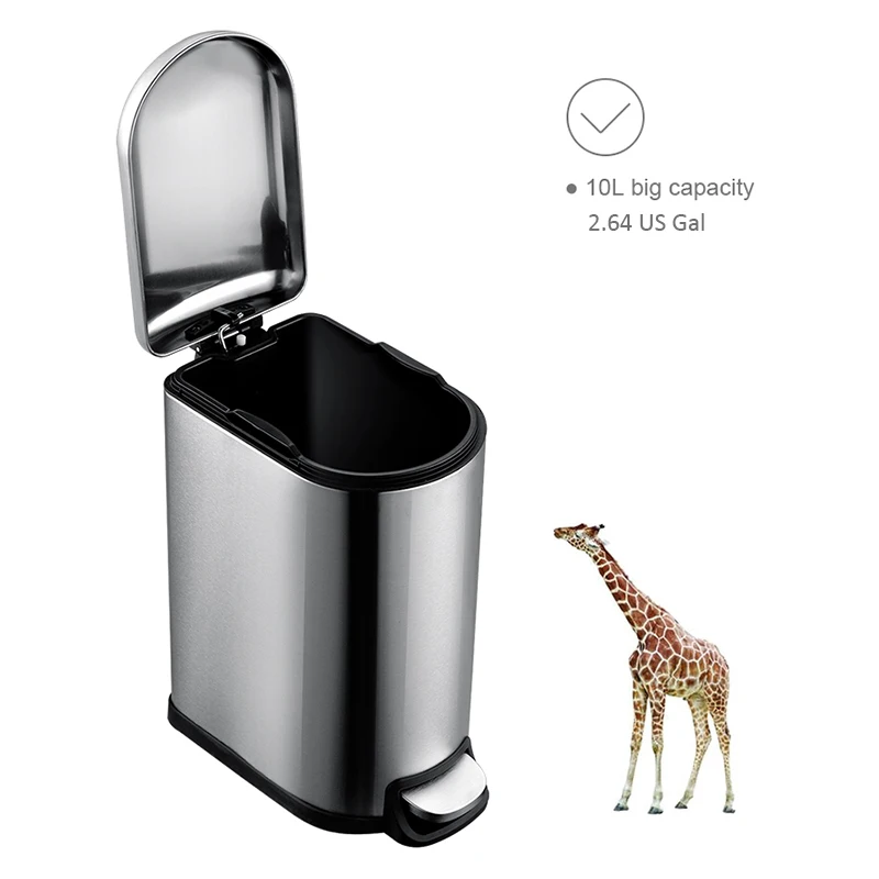 MR.BIN 10L Unique Stainless Steel Trash Can with Foot Pedal Nordic Minimalism Pressing Dustbin Waste Bin for Living Room | Дом и сад
