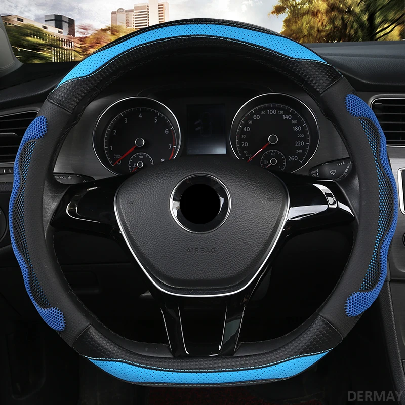 D Shape Blue DERMAY Роскошный чехол рулевого колеса автомобиля нескользящий подходит O форма D форма Стандартный руль высокое качество аксессуары для интерьера - Название цвета: D Shape Blue