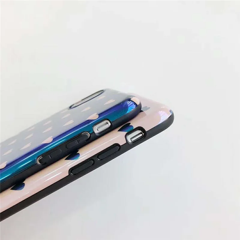 Newly Blue Light Ray Case Cute Navy Pink Love Hearts Pattern Phone Full Covers For iPhone X 6 6s Plus 7 8 Fundas Coque Capa |