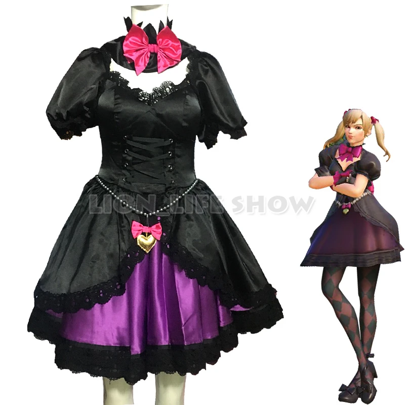 

OW D.va DVA Black Cat Ear Luna Gothic Dress Cosplay Costume Full Set