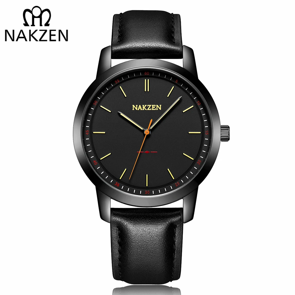 NAKZEN, мужские часы, брендовые, кварцевые, натуральная кожа, ремешок, минималистичный аналог, наручные часы, водонепроницаемые, высокое качество, Relogio Masculino