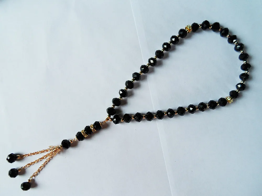 Винтаж мусульманские религиозная молитва бусины 2R Веревка Цепи стрейч tasbih браслет ювелирные изделия, Черный Кристалл Ислам для