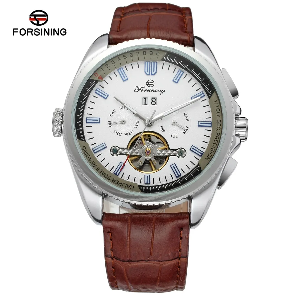 Forsining Полный календарь на день и дату функция Auto Date Tourbillon наручные часы из