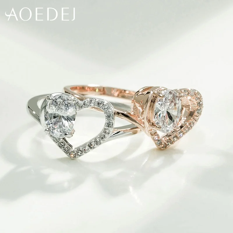 AOEDEJ New Heart with Crystal Stones Ring Rose Gold Engagement Rings Women Finger Bagues Wedding Jewellery Aneis | Украшения и