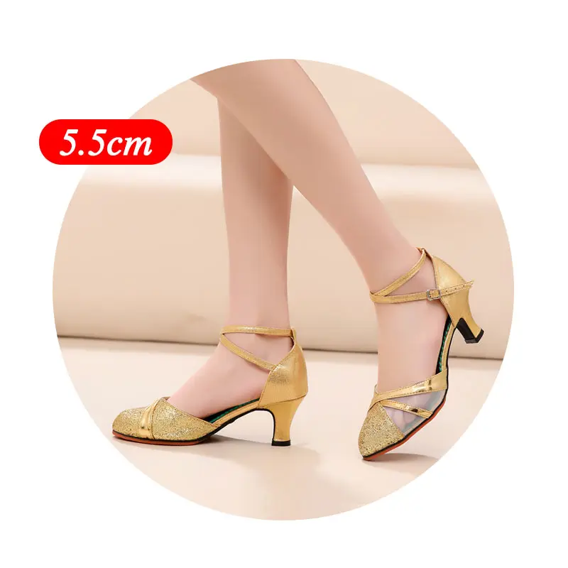 Gold 5.5cm heel Современное Танго женские туфли для танцев с закрытым носком; цвет золотой, серебряный, черный; женские стандартные танцевальные туфли для латиноамериканских сальсы; ; женские босоножки - Цвет: Gold 5.5cm heel