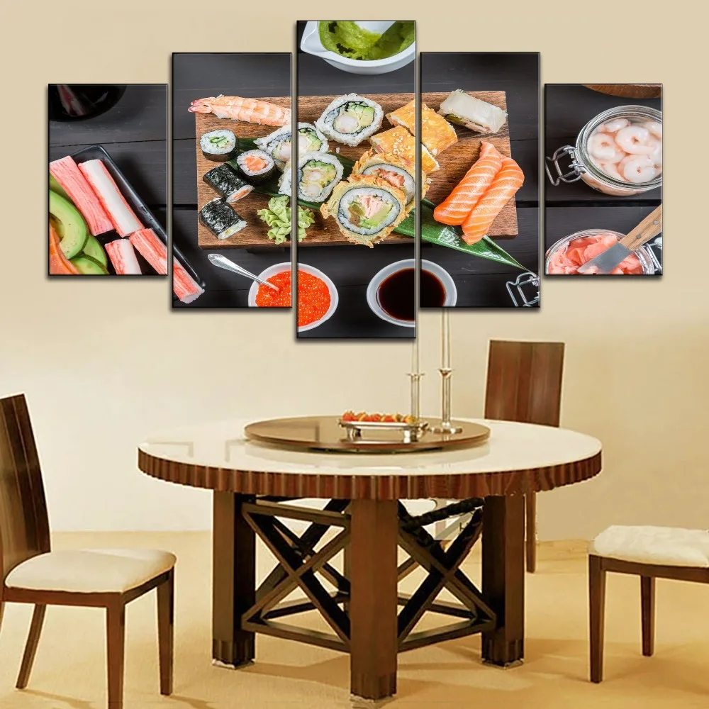 5 шт. икра и суши Ассорти Плакаты современный Кухня &amp ресторан живопись на холсте
