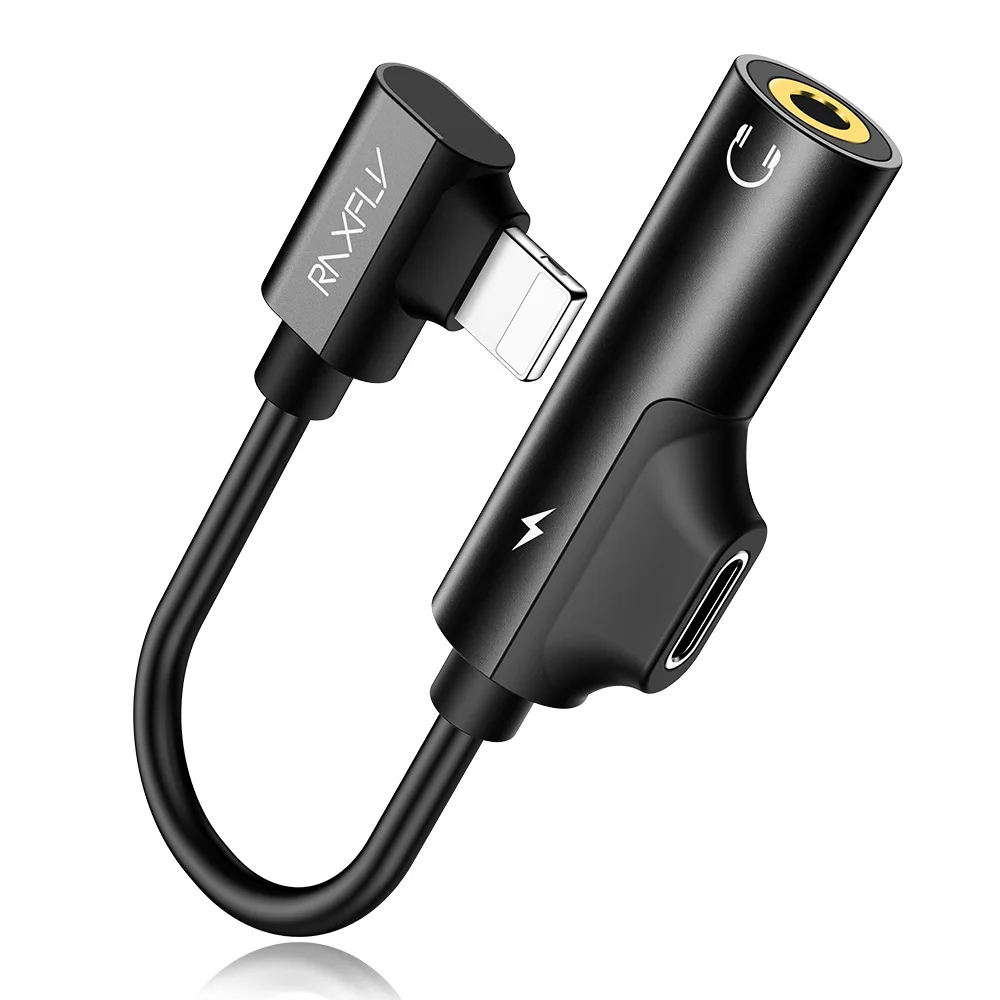 Черный RAXFLY 2в1 зарядный аудио адаптер для iPhone 7 8 X XS MAX USB до 3,5 мм конвертер для iPhone X XS Max 3,5 Jack разветвитель зарядки - Цвет: Черный