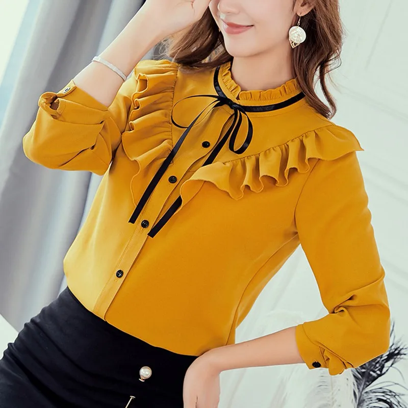 

New Spring Autumn Tops Women Fashion Ladies Long Sleeve Shirts Casual Chiffon Blouse Work Wear Office Lady Blusas Femininas