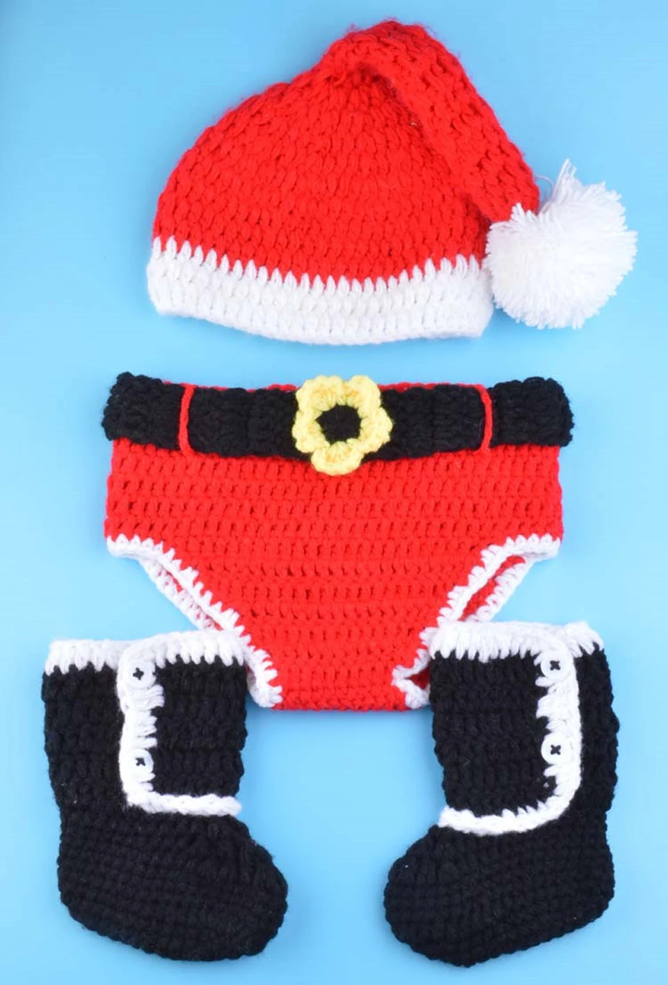Moeble Newborn BABY Crochet Santa Clause Photography Props Three Piece Set for babies Knitted Infant Boy Photo | Детская одежда и