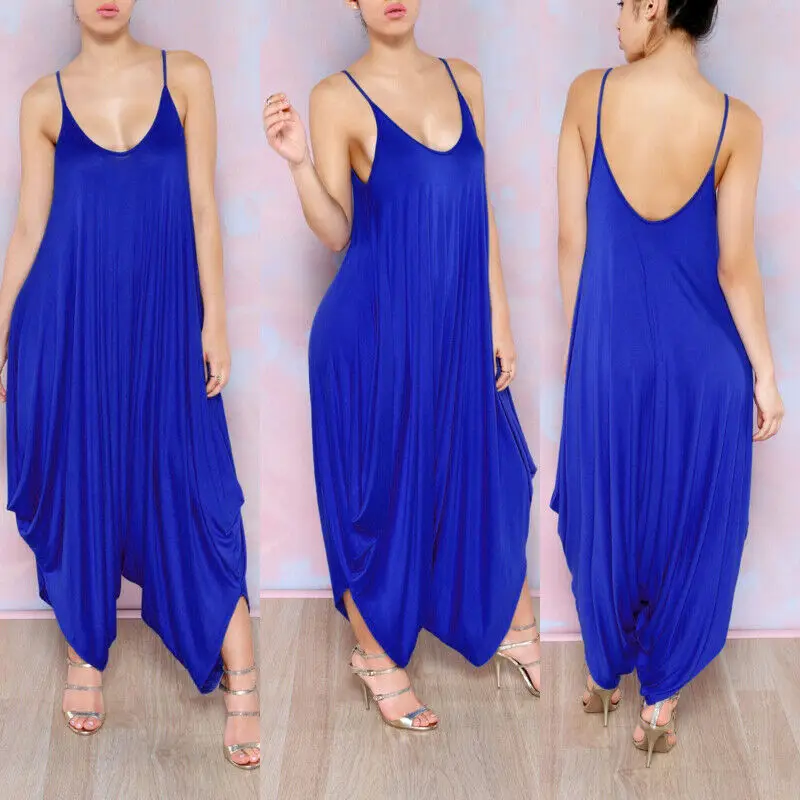 Женский свободный комбинезон без рукавов пляжный чистого цвета с глубоким