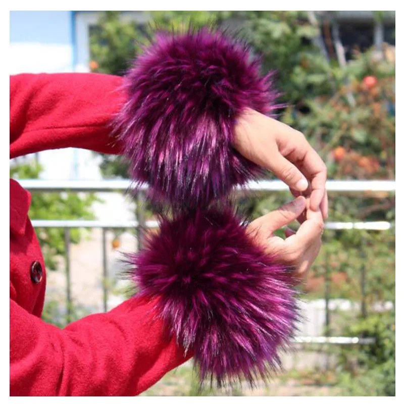 Большая манжета с мехом на запястье 2 шт. большим рукавом Декор зимнее пальто