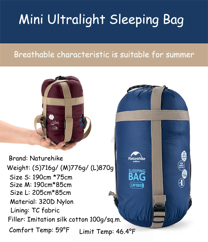 NatureHike 75x29,5 ''Мини Открытый Сверхлегкий конверт спальный мешок ультра-маленький размер для кемпинга пешего туризма альпинизма NH15S003-D