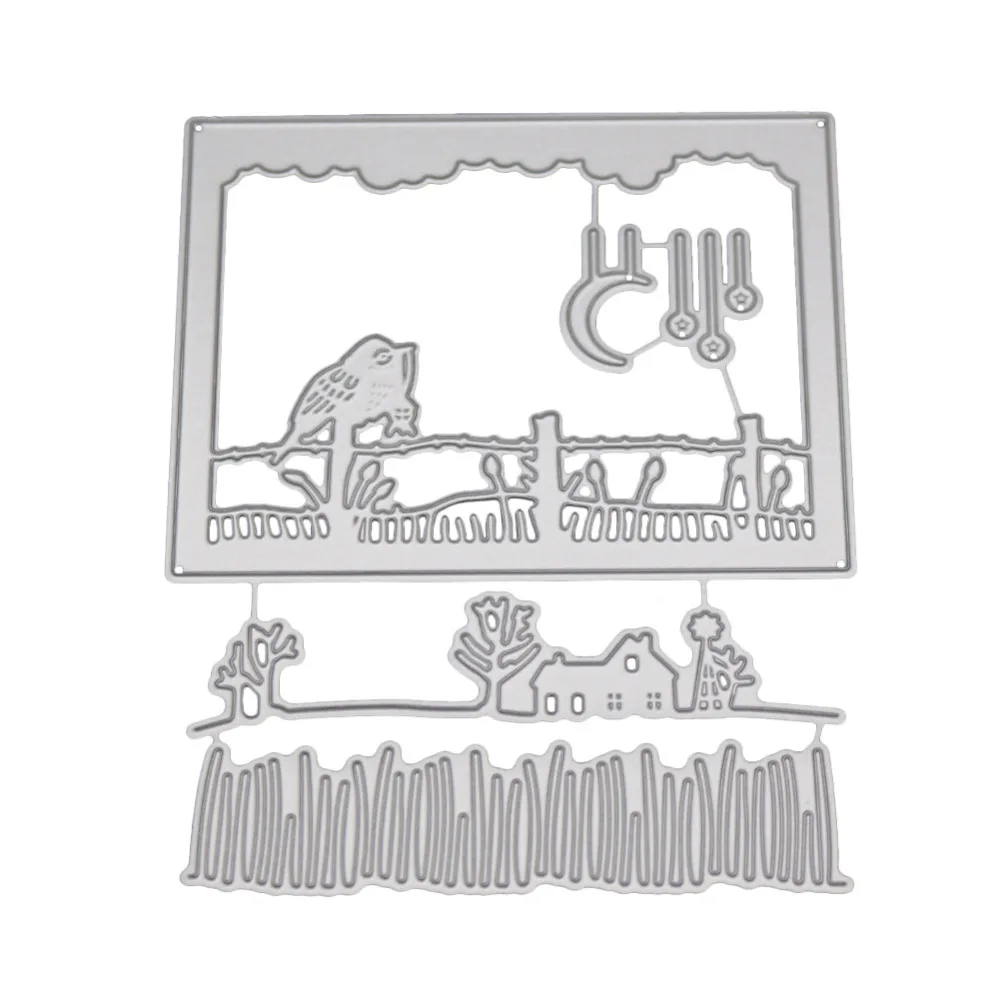 Ночная сцена забор дом высечка металла для скрапбукинга ремесло тиснение штампы
