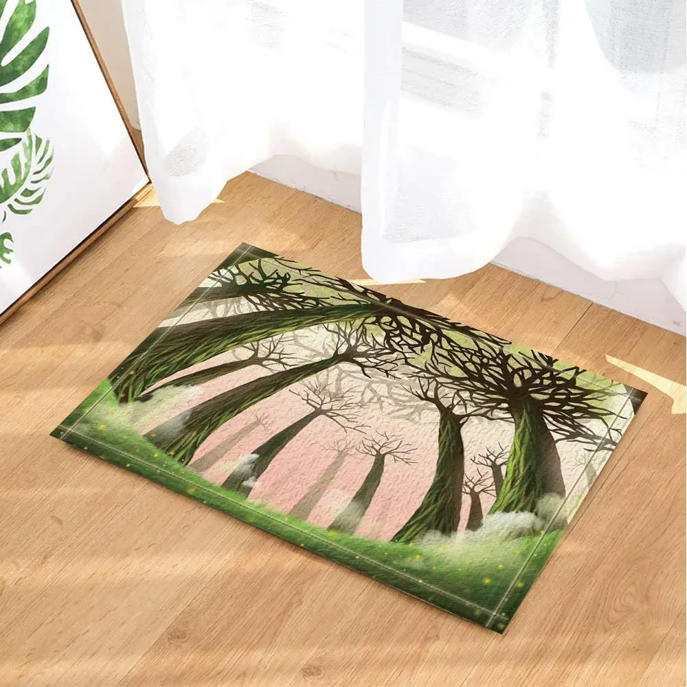 Ковер для кровати и ванной кухонные коврики пола Мультяшные деревья на траве
