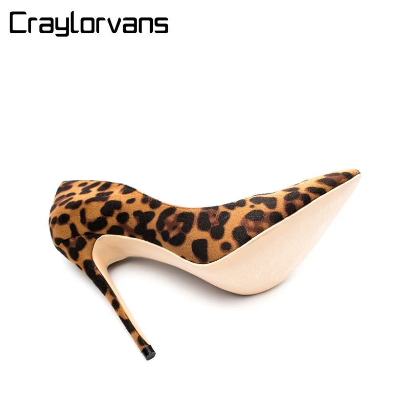 Craylorvans 12/10/согласие с высотой каблука 8 см Высота с леопардовым принтом из флока; Классическая обувь на высоком каблуке пикантная Свадебная вечеринка женская обувь осень dames schoenen