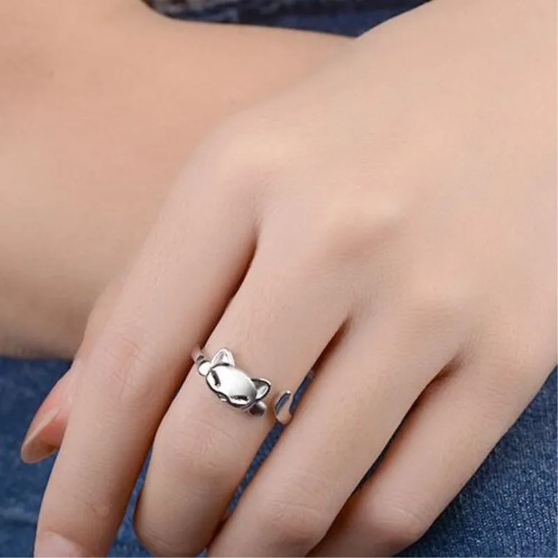 Hot Popular Korean Style 925 Sterling Silver Jewelry Simple Female Cute Cat Creative Anti allergy Fashion Opening Rings XZR003 | Украшения