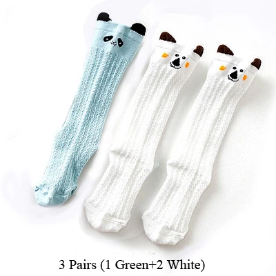 1 Green and 2 White 3 пары/партия, носки для новорожденных, длинные летние дышащие носки для маленьких мальчиков и девочек, носки до колена с рисунком, носки для младенцев, sokken - Цвет: 1 Green and 2 White