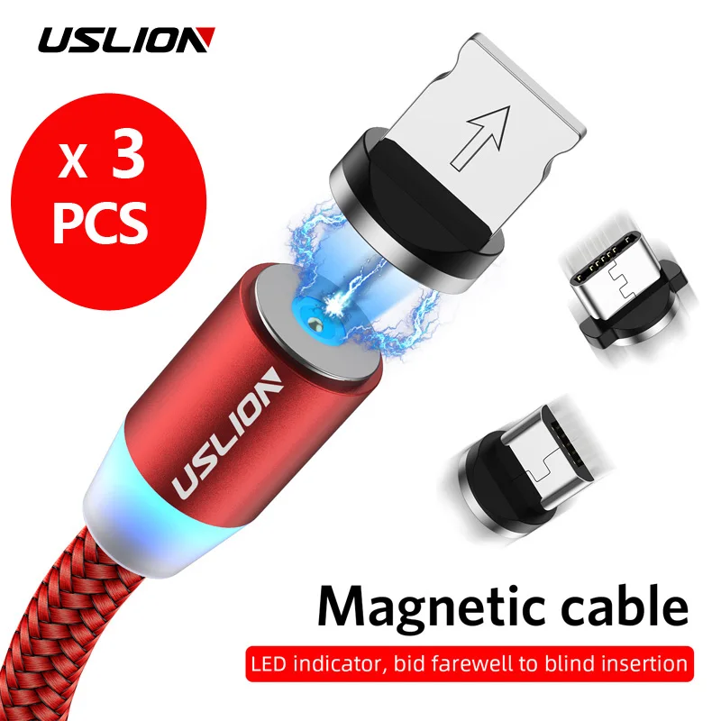 Магнитный Micro USB кабель USLION 2 м Type C для iPhone XS Max X провод зарядного устройства Samsung