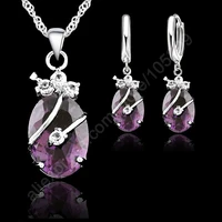 925 sterling silver flower water drop wedding jewelry sets for women cubic zircon pendant necklace earring sets party gift