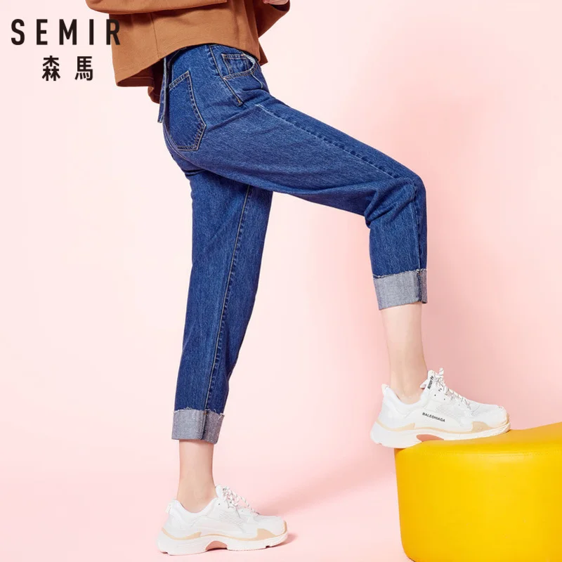SEMIR Для женщин 100% хлопковые Джинсы бойфренда укороченные джинсы с пряжки ремня