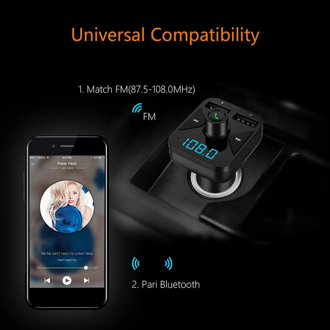 Автомобильный fm передатчик Bluetooth беспроводной громкой связи 85dB 5 V адаптер MP3 87 5Hz