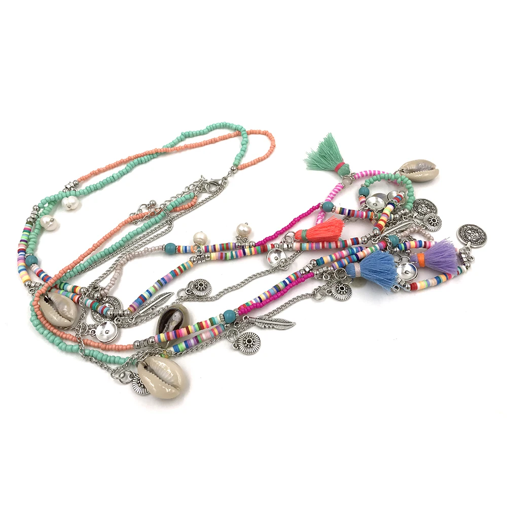Ожерелье с кисточками ручной работы Boho Bohemiam длинное ожерелье разноцветными